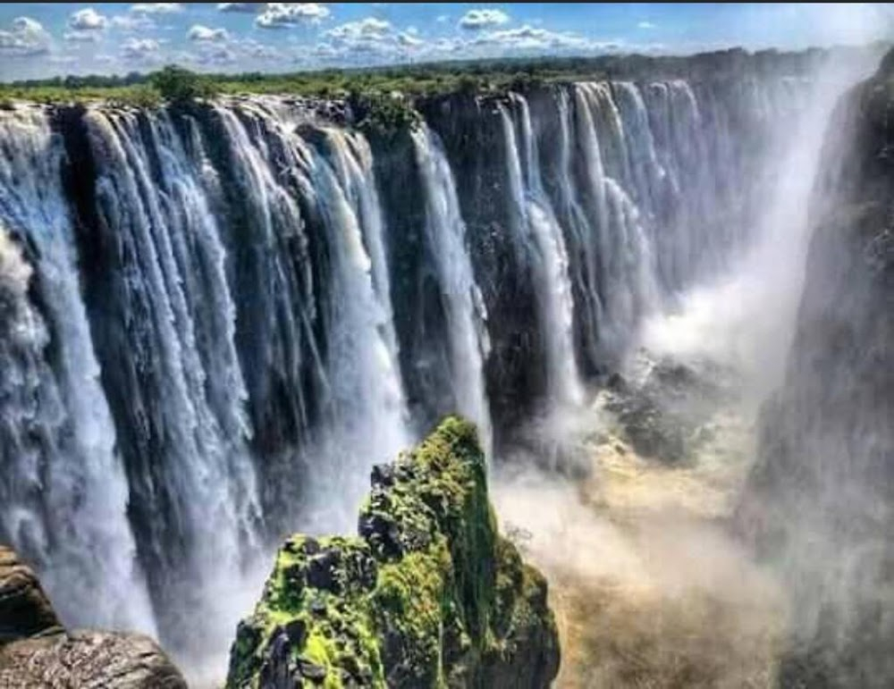 Picturesque South Africa : Majestic waterfalls on the Zambezi River, which forms the border between Zambia and Zimbabwe.