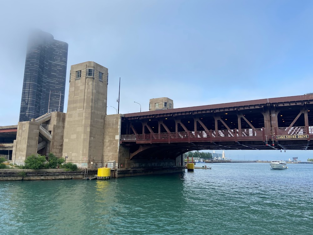 Chicago, the Beautiful : aka Link Bridge, Frankin Delano Roosevelt Memorial Bridge - passenger ship underway to Benton Harbor, Michigan