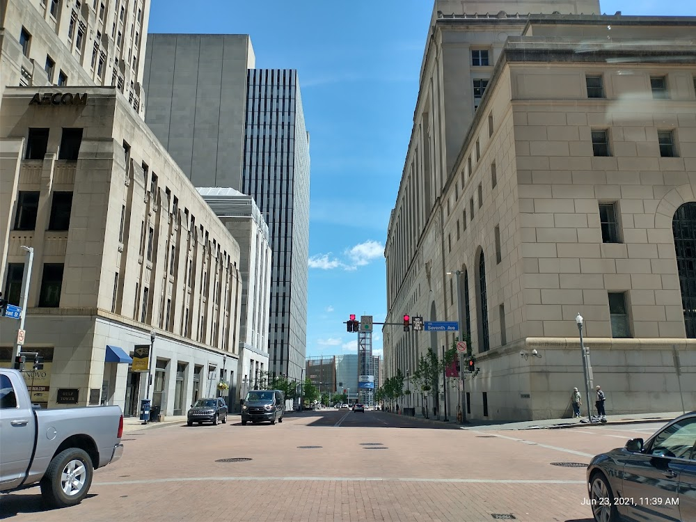 Martin : Martin and Cuda walking from the station to downtown Pittsburgh