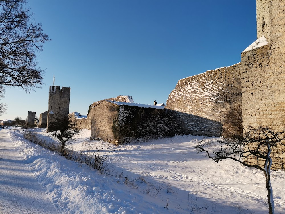 Pippi Långstrump : Opening shots. Pippy rides her horse next to a medieval wall