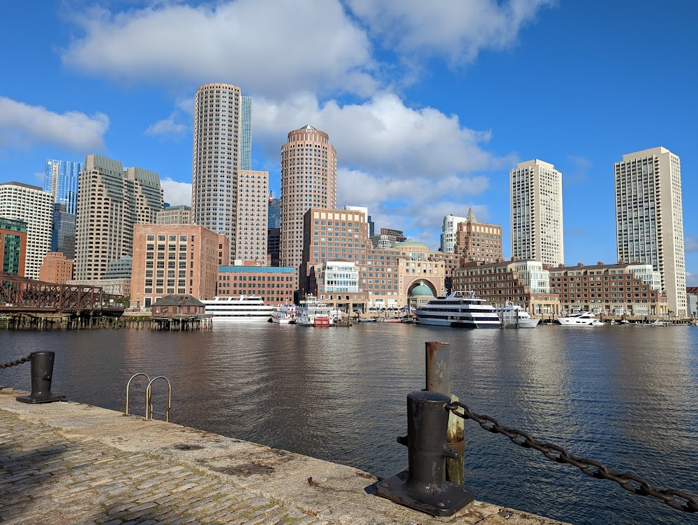 Spirited : Fan Pier Park in Seaport. Where characters Present and Kimberly are on their first date, walking in a park.