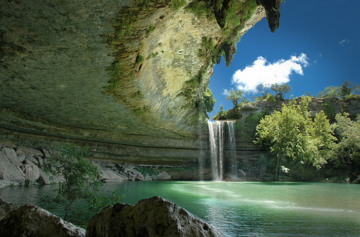 The Tree of Life : Scene in natural pool of water below the mouth of a cave