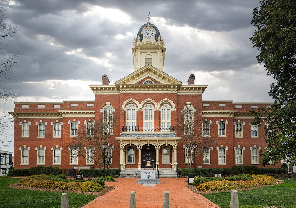 The Trial : Courthouse exterior and interior scenes.