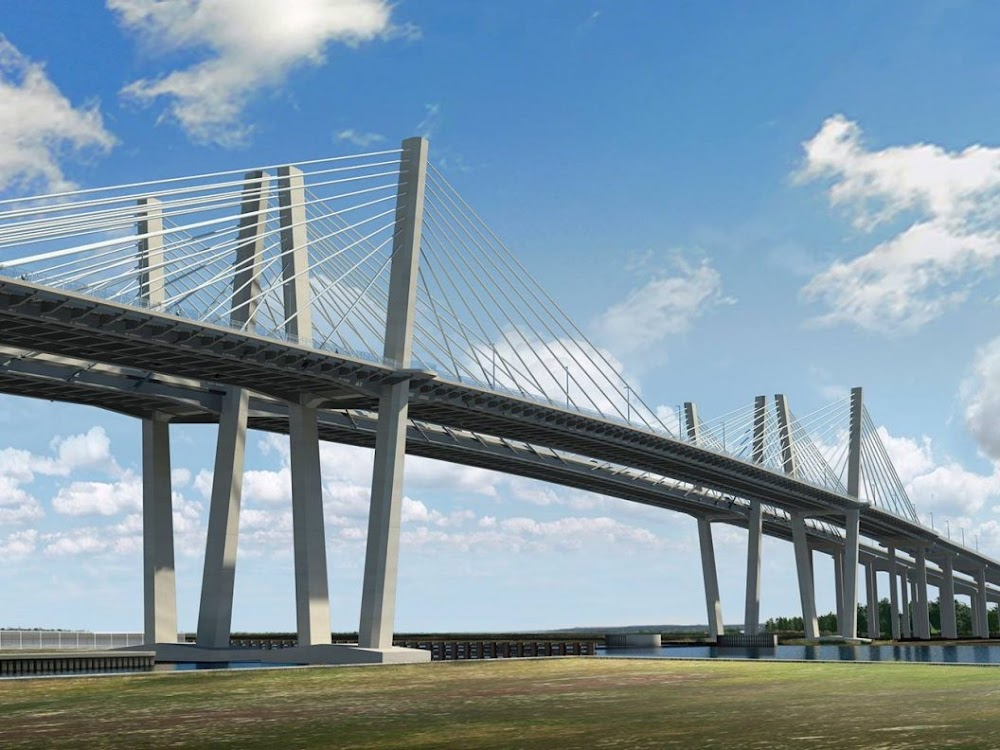 To Wong Foo Thanks for Everything, Julie Newmar : blue truss bridge, aerial shot