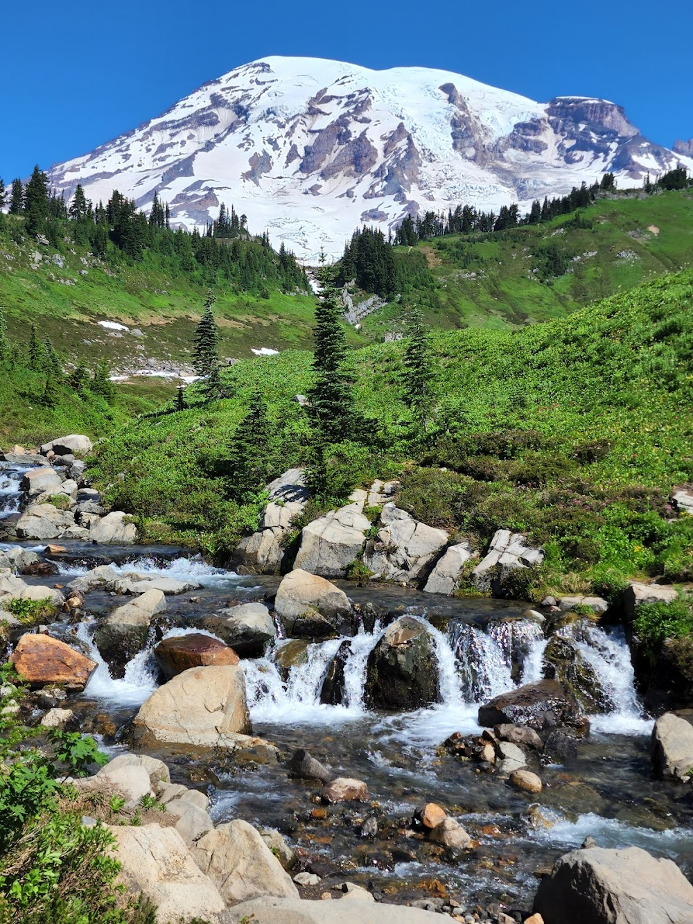 Natural Wonders of Washington State : Mountain and the National Park discussed, including summer-wear skiing, as it is described snow covered year round.