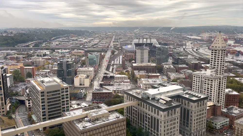 Twice in a Lifetime : panoramic view of Seattle waterfront and Puget Sound