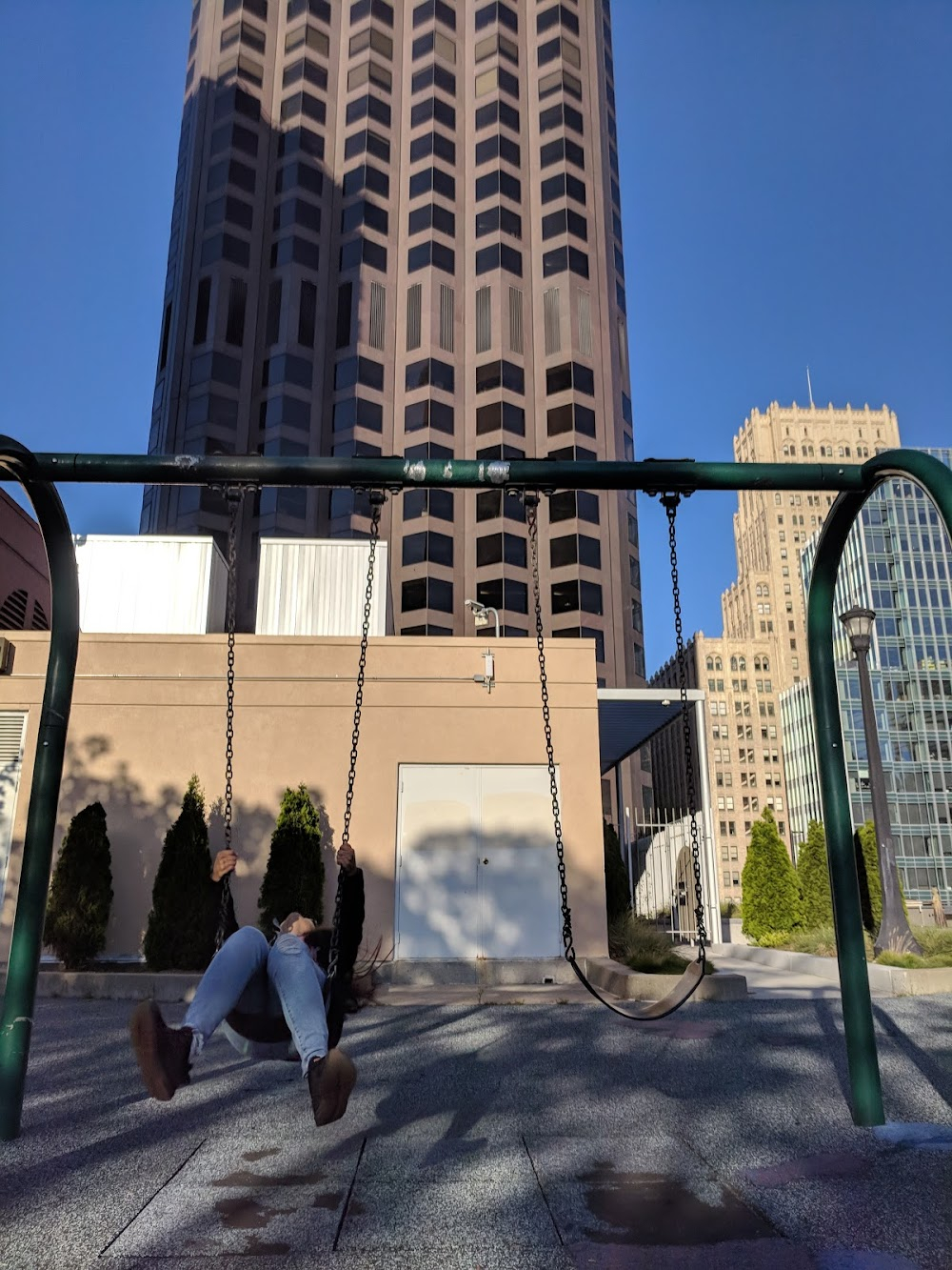 Woman on the Run : After walking in the Civic Center Plaza, Dan and Eleanor are shown walking through St. Mary's Square towards St. Mary's Church at 660 California St.